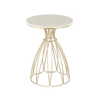 21.5" Gold Metal Flower Inspired Accent Table with Cream Marble Tabletop