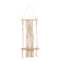 22" Boho Chic Wood Macrame Shelf with Diamond Weave
