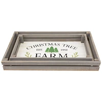 Gray & White Farm Fresh Christmas Trees Wooden Tray Hanging Sign Set