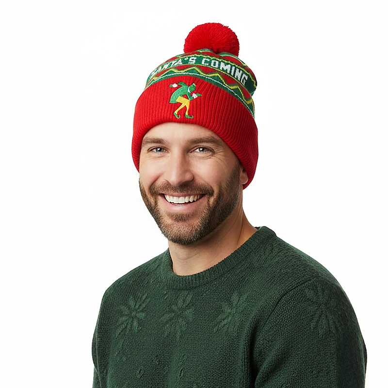 Elf™ Santa's Coming Red & Green Pom Pom Beanie