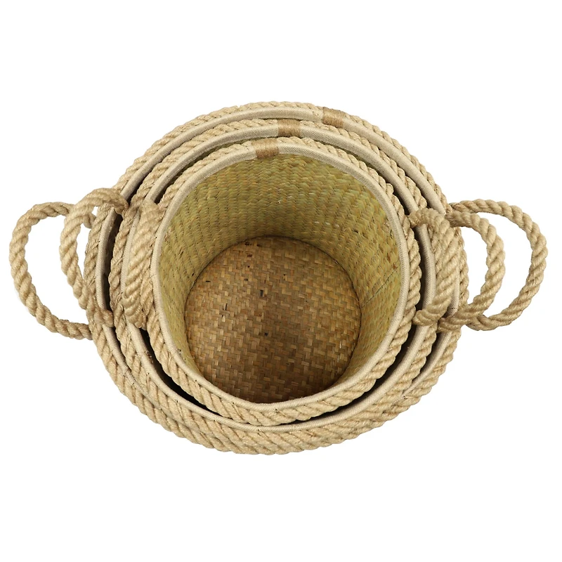 White Seagrass Coastal Storage Basket Set