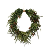 Hello Honey® 31" Faux Pine Wreath with Pinecones & Wrapped Jute Hanger