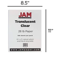 JAM Paper Clear Translucent 8.5" x 11" 28lb. Vellum, 100 Sheets