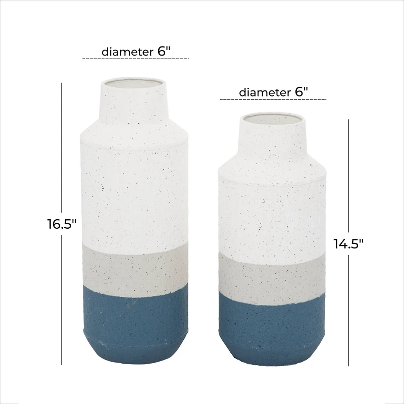Set of 2 White Metal Coastal Style Vase 16", 14"