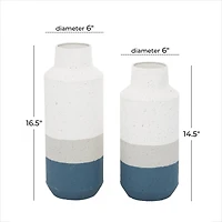 Set of 2 White Metal Coastal Style Vase 16", 14"