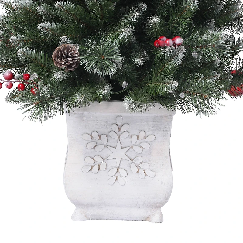 4.5ft. Pre-Lit Frosted Ithica Pine Artificial Potted Christmas Tree, Soft White C3 LED Lights