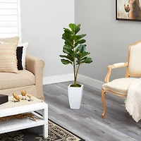4ft. Fiddle Leaf Fig Tree in White Metal Planter