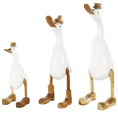 White Bamboo Wood Duck Sculpture Set, 3ct.