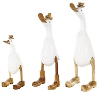 White Bamboo Wood Duck Sculpture Set, 3ct.