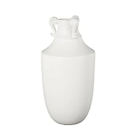 15.75" White Ceramic Sleek Amphora Vase with Scroll Handles