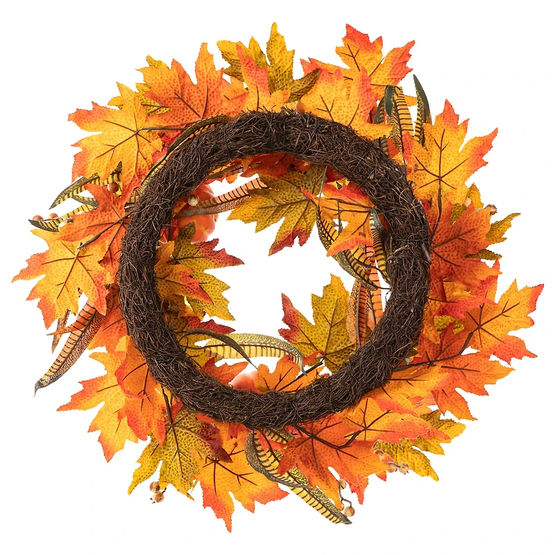 Glitzhome® 24" Fall Sunflower Pumpkin Leaf Wreath