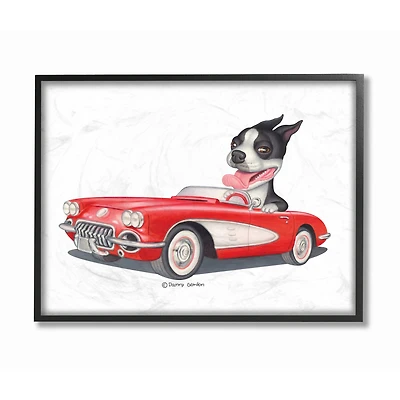 Stupell Industries Dog Driving Vintage Red Convertible Wall Art in Black Frame