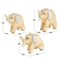 Light Brown Wood Elephant Handmade Sculpture Set, 3ct.