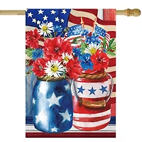 Patriotic Americana Floral Bouquet Outdoor House Flag, 28" x 40"