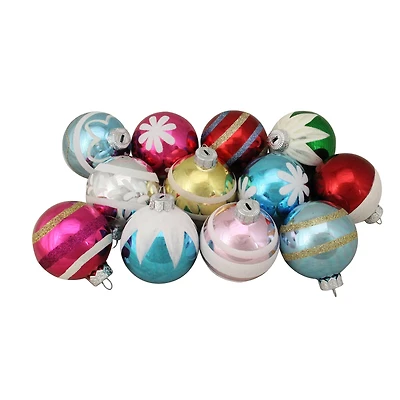 12ct. 2.5" Frosted & Glittered Multicolor Glass Ball Ornaments