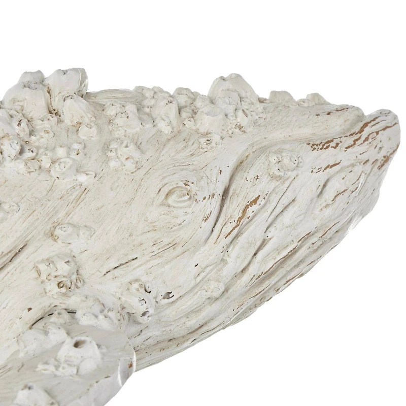 32" Cream Polystone Whale Sculpture with Brown Distressing & Black Metal Stand