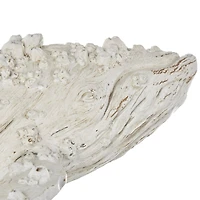 32" Cream Polystone Whale Sculpture with Brown Distressing & Black Metal Stand