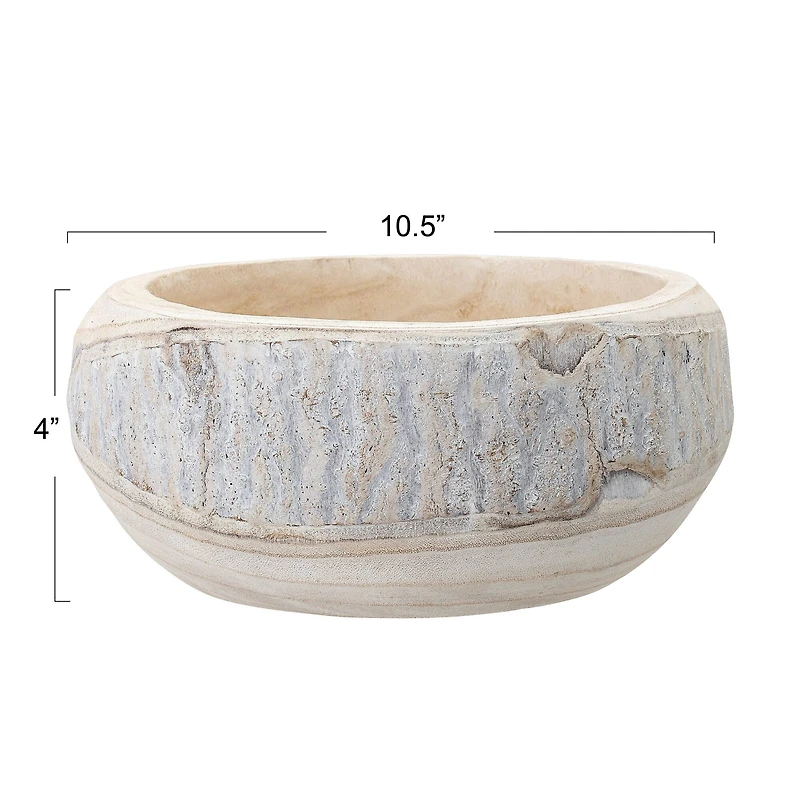 Hello Honey® 10.5" Whitewashed Hand-Carved Paulownia Wood Pot