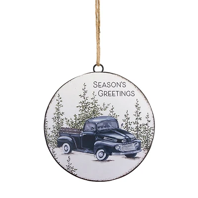 6.5" Truck & Tree Metal Disc Ornament, 12ct.