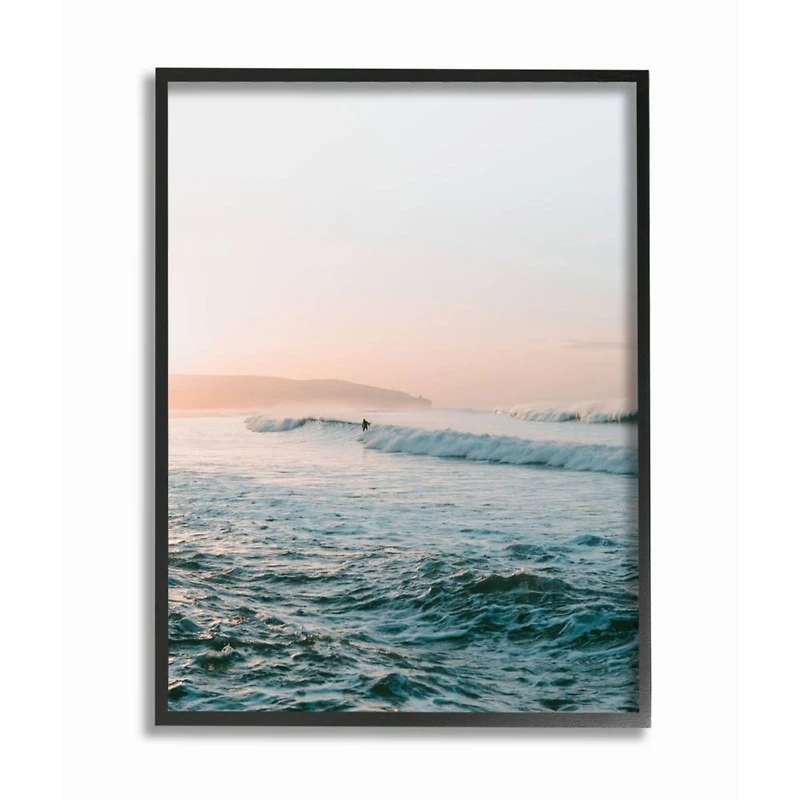 Stupell Industries Surfing the Tide Beach Wave Photograph Black Framed Wall Art