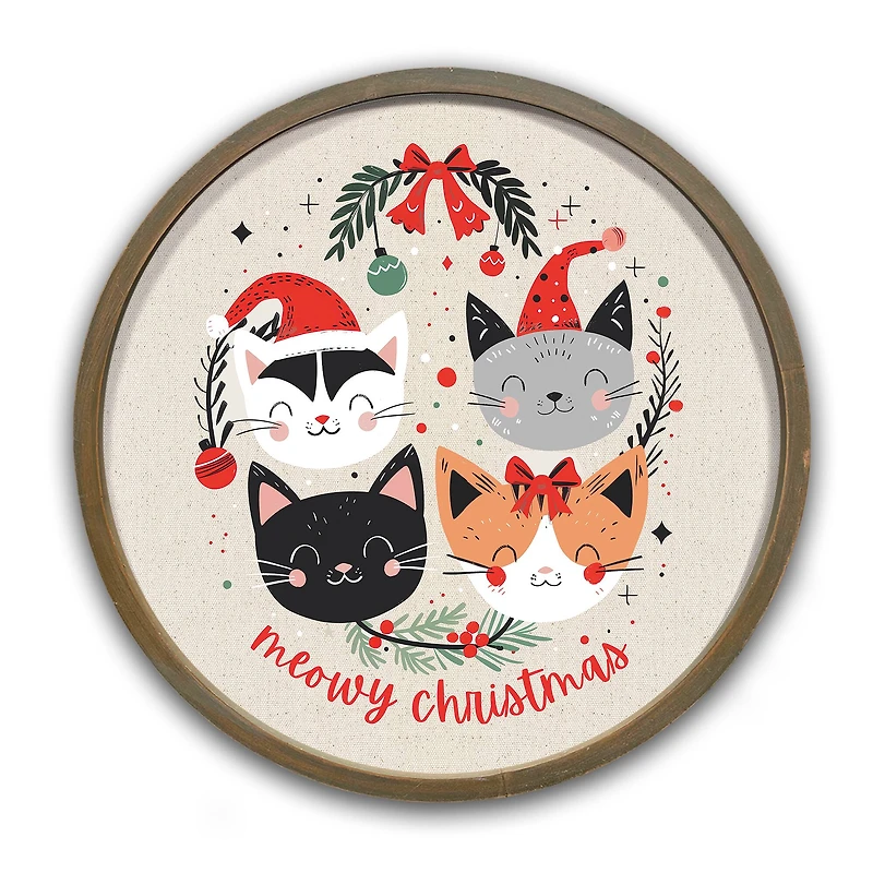 20" Meowy Christmas Round Framed Print