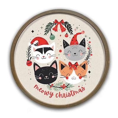 20" Meowy Christmas Round Framed Print