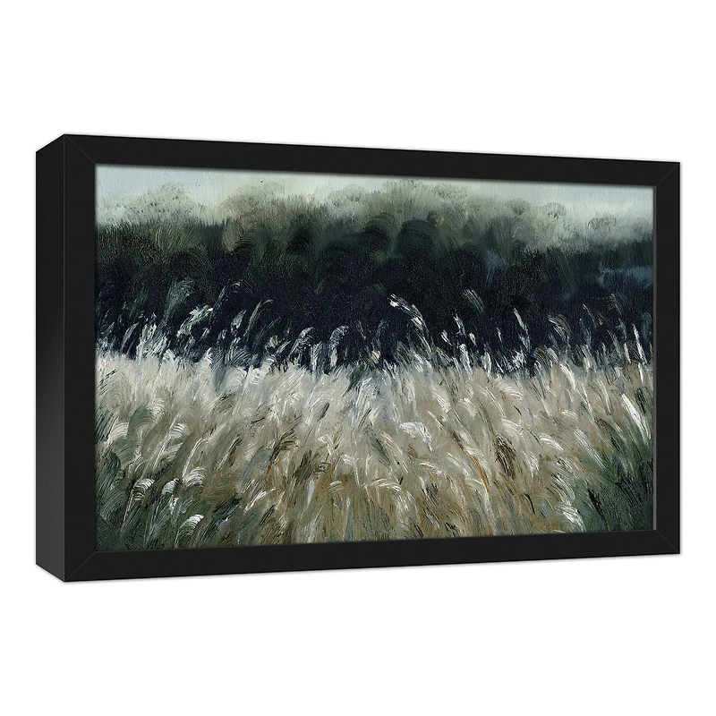 Moody Grass Scene Black Framed Canvas Wall Art