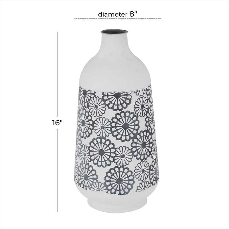 White Iron French Country Vase, 16" x 8" x 8"