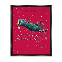 Stupell Industries Feline Festive Christmas Cat Black Framed Floater Canvas Wall Art