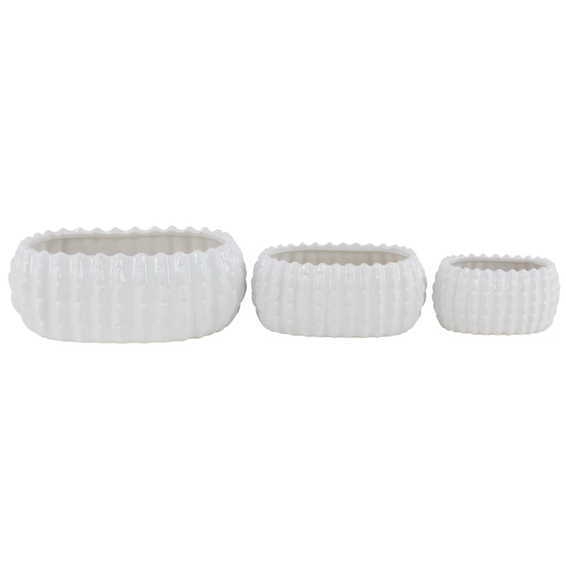 Set of 3 White Stoneware Traditional Planter, 9", 13", 17"