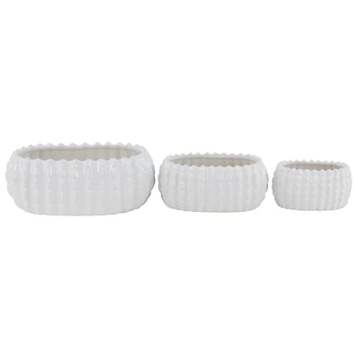 Set of 3 White Stoneware Traditional Planter, 9", 13", 17"