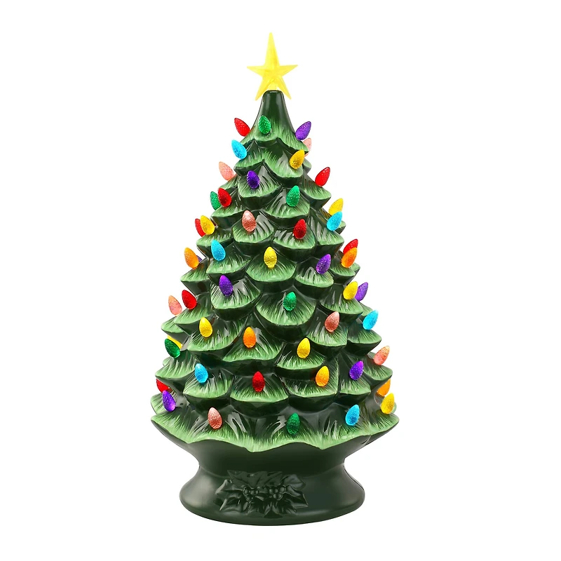 24" Green Lit Nostalgic Christmas Tree