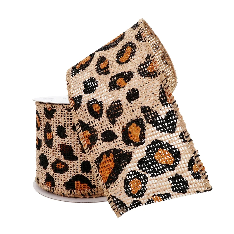 2.5'' x 3yd. Faux Burlap Wired Cheetah Ribbon by Celebrate It®