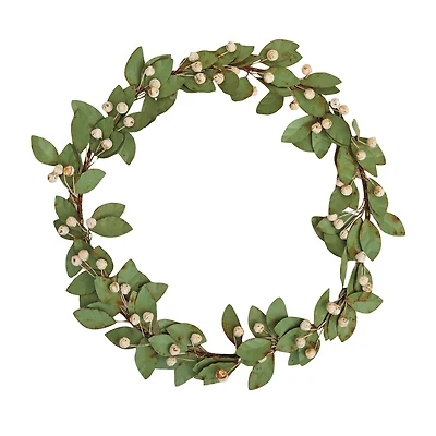 Hello Honey® 16" Green & Antique Pink Round Painted Metal Leaf & Berry Wreath
