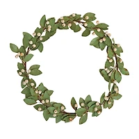 Hello Honey® 16" Green & Antique Pink Round Painted Metal Leaf & Berry Wreath