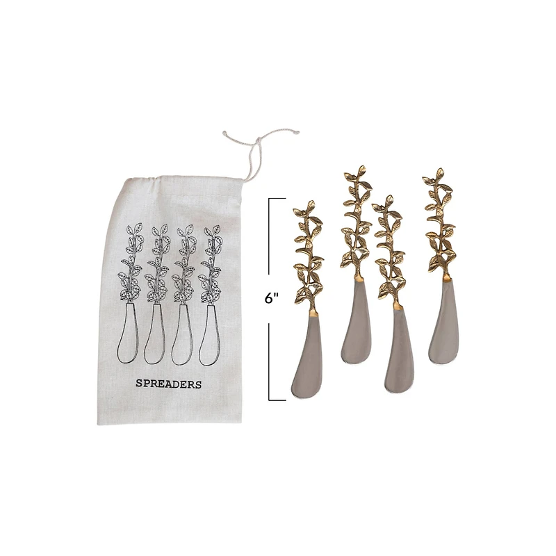 Hello Honey® Stainless Steel & Brass Canapé Knives with Leaves Handles Set