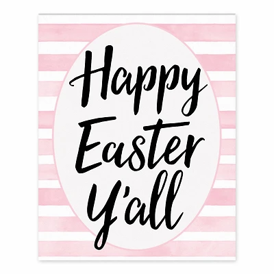 Pink Watercolor Stripes Happy Easter Y'all Tabletop Canvas