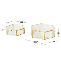 Clear & Gold Glass & Metal Hexagon Jewelry Box with Chain Accent Set