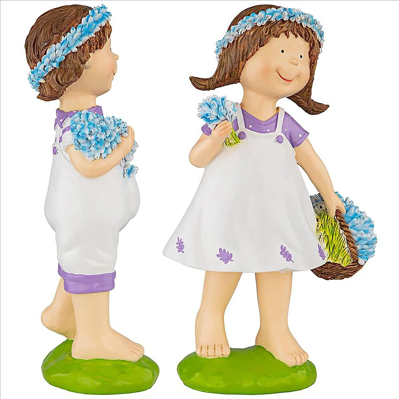 Design Toscano 15" Bluebonnet Twins Springtime Children Garden Statue Set