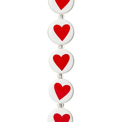 Red & White Ceramic Heart Beads, 16mm by Bead Landing™