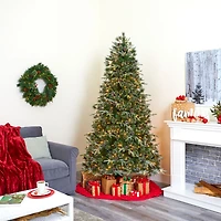 7.5ft. Pre-Lit Snowed Tipped Clermont Mixed Pine & Pinecones Artificial Christmas Tree with Clear LED Lights