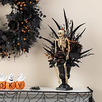 Glitzhome® 22"H Halloween Black Rose, Skeleton and Berry Urn Table Tree