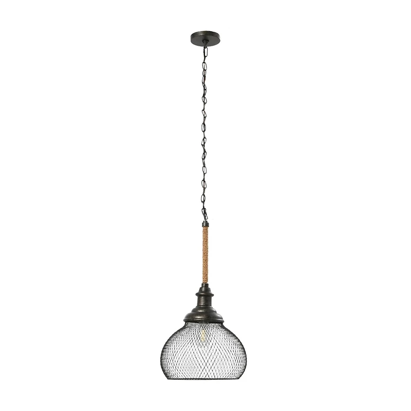Hello Honey® Robert Stevenson Lighting Martha 26" Black Woven Metal & Natural Rope Ceiling Light