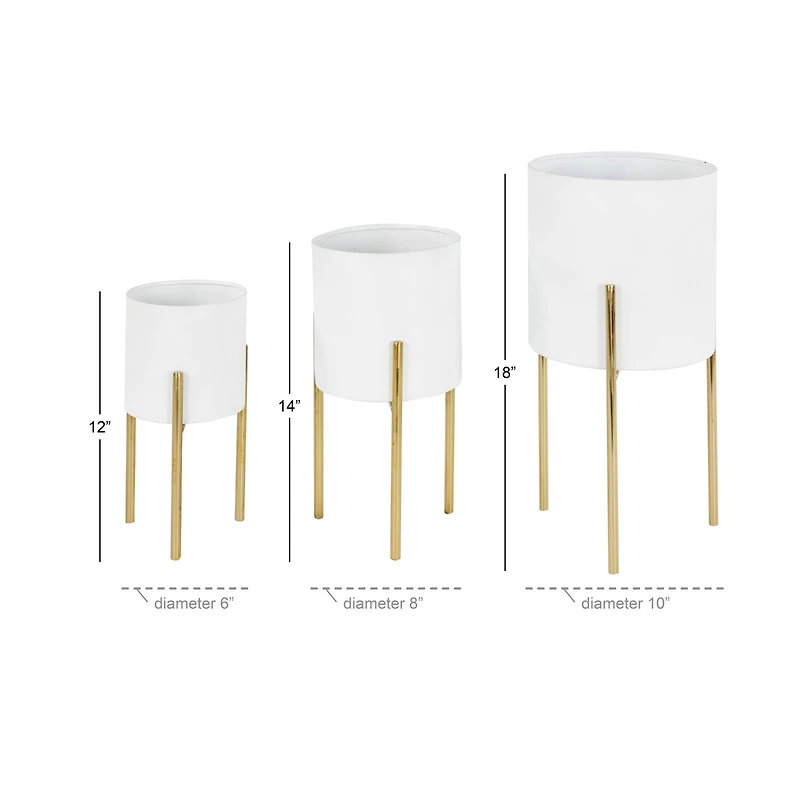 White Metal Contemporary Planter Set