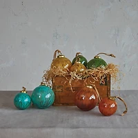 Hello Honey® 4" Green Hand-Marbled Glass Ball Ornament with Leather Hanger