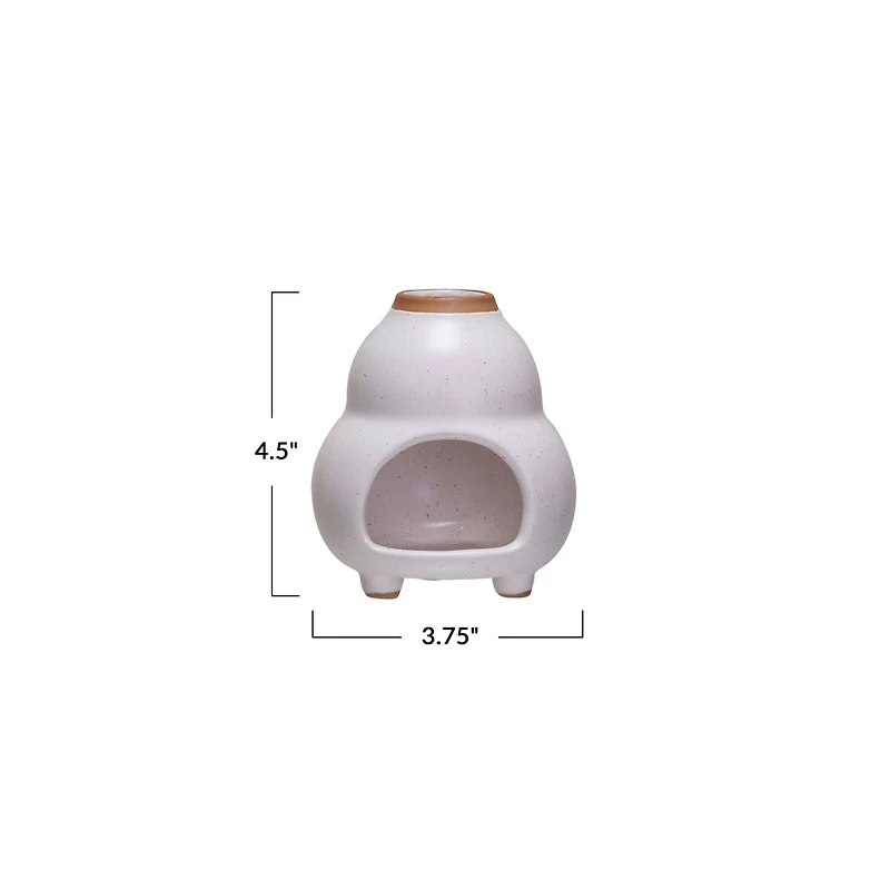 Hello Honey® 4.5" White & Brown Reactive Glaze Stoneware Footed Tealight Candle Holder