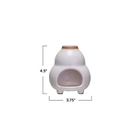 Hello Honey® 4.5" White & Brown Reactive Glaze Stoneware Footed Tealight Candle Holder