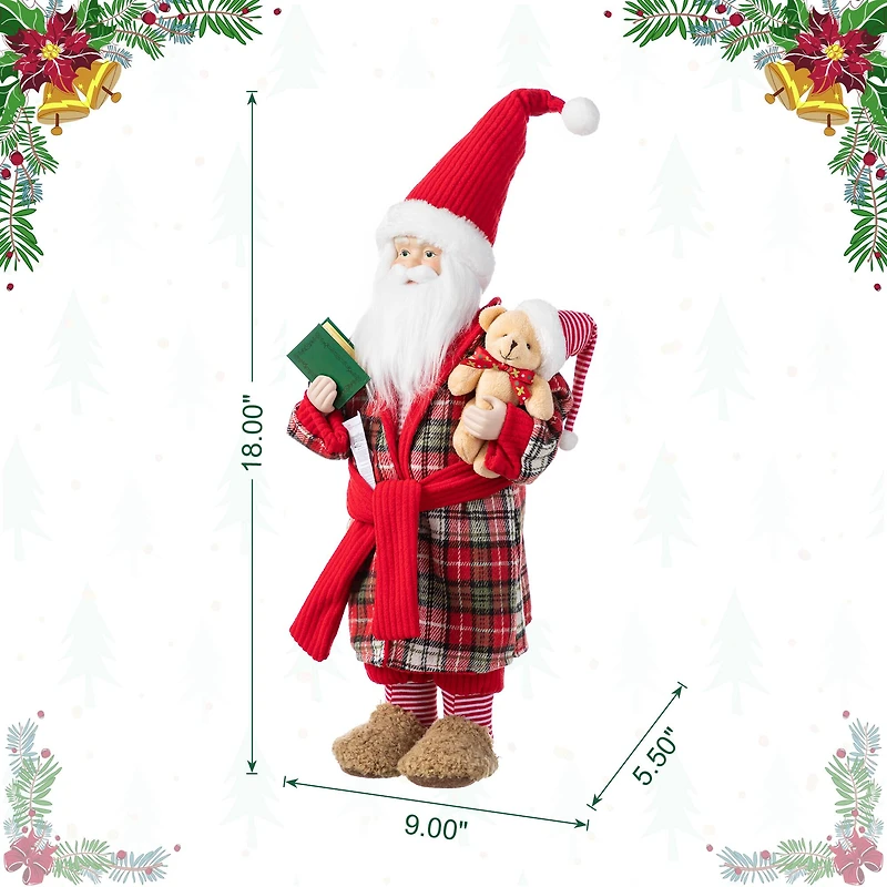 Glitzhome® 18"H Faux Fur Christmas Bathrobe Santa Figurine with Porcelain Face