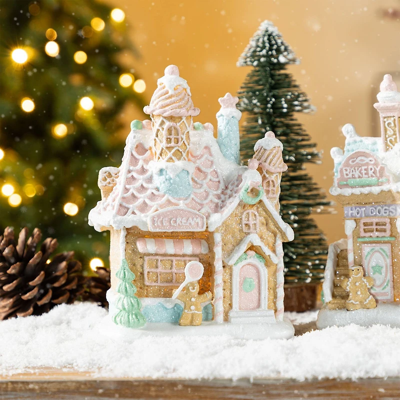 Glitzhome® 7" Christmas Macaron Resin Village Table Decor Set