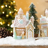 Glitzhome® 7" Christmas Macaron Resin Village Table Decor Set